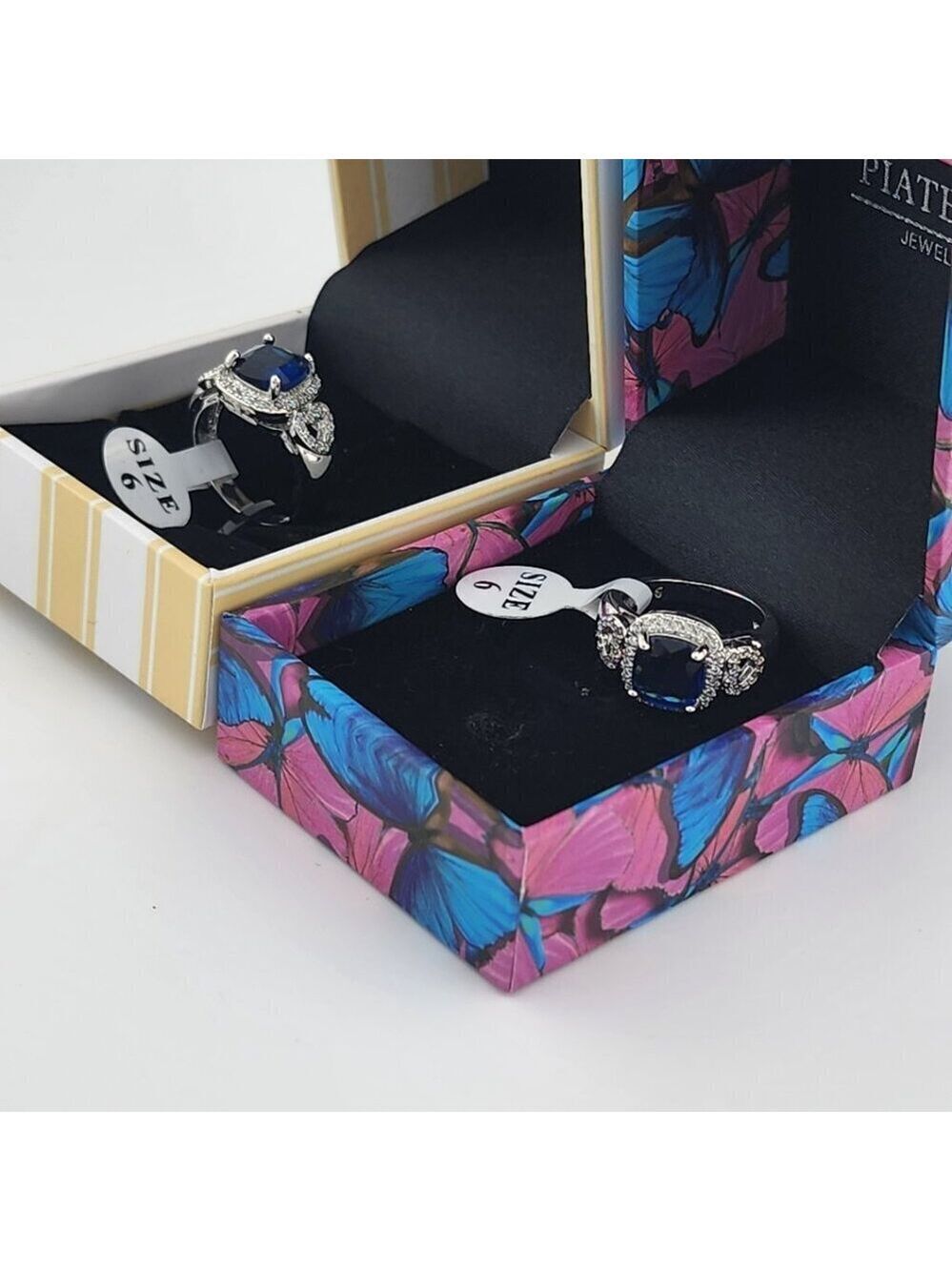 Brand New Gold Plated Double Heart Blue gemstone Ring - Picture 7 of 8